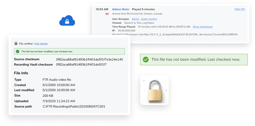 Page excerpt of recording vault and activity log